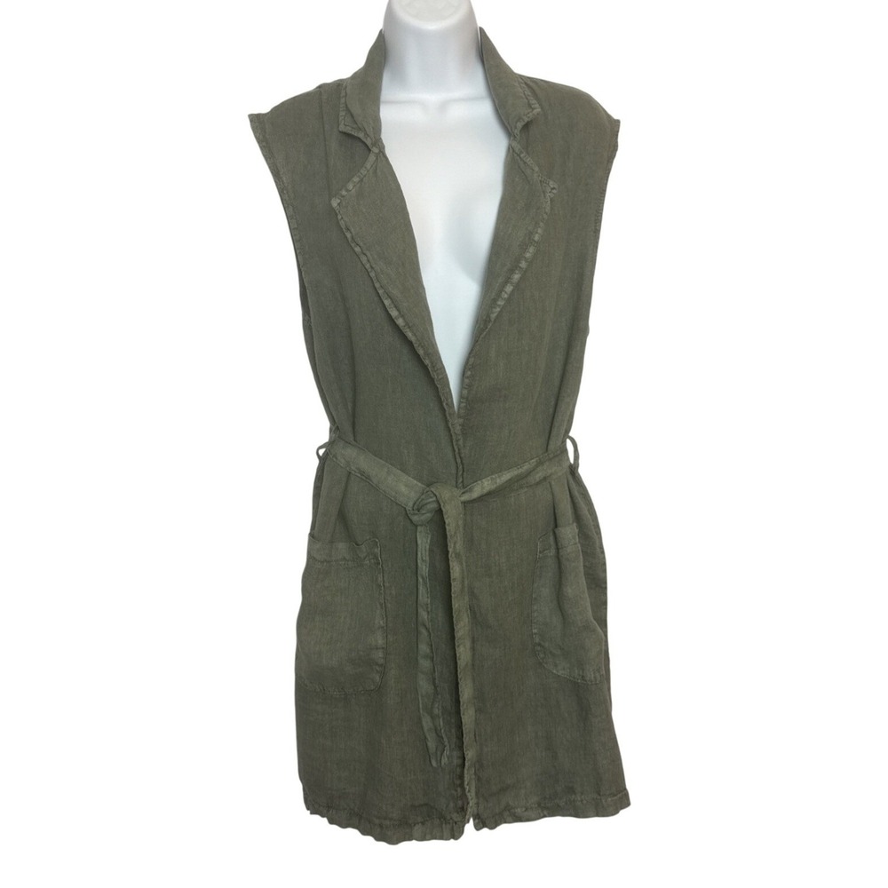 Lungo L'arno Large Italy Made Green‎ Olive Linen Relaxed Open Blouse Vacation